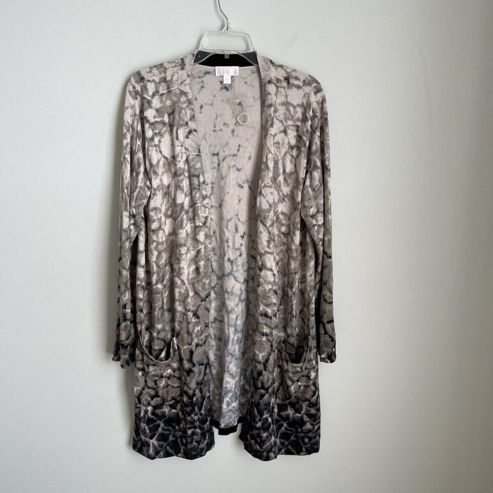 Belle by Kim Gravel Open Giraffe Printed Cardigan with Pockets